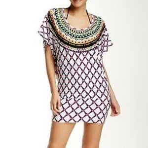 Trina Turk Kon Tiki white print Tunic Swim Cover Up - Small - retail $148
